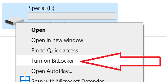 Turning on Bitlocker on Flash drive