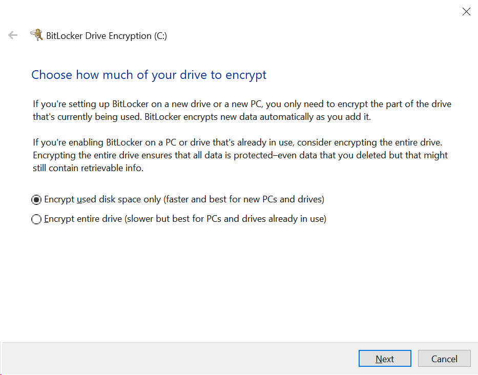 How much space to encrypt