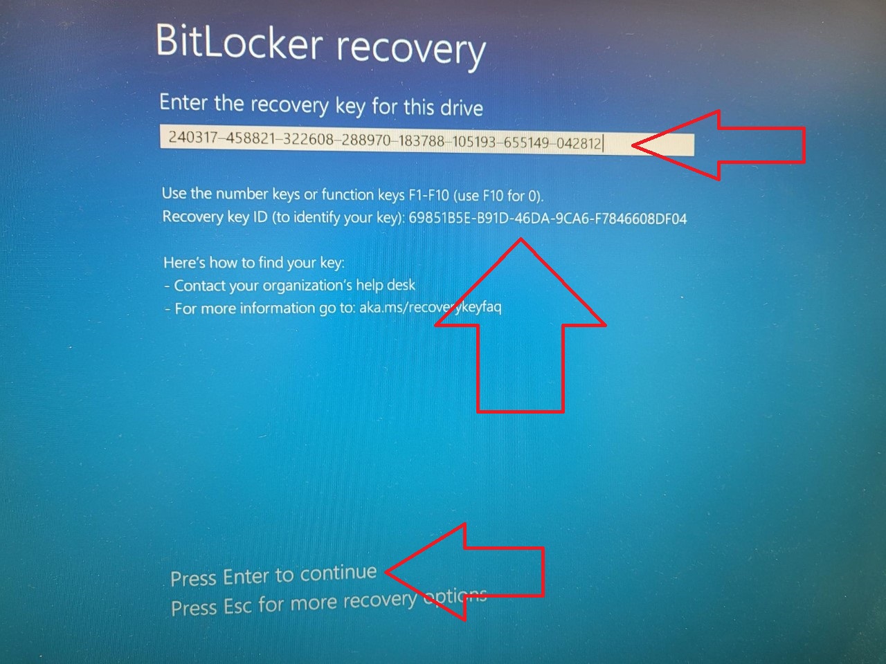 Recovery code entered